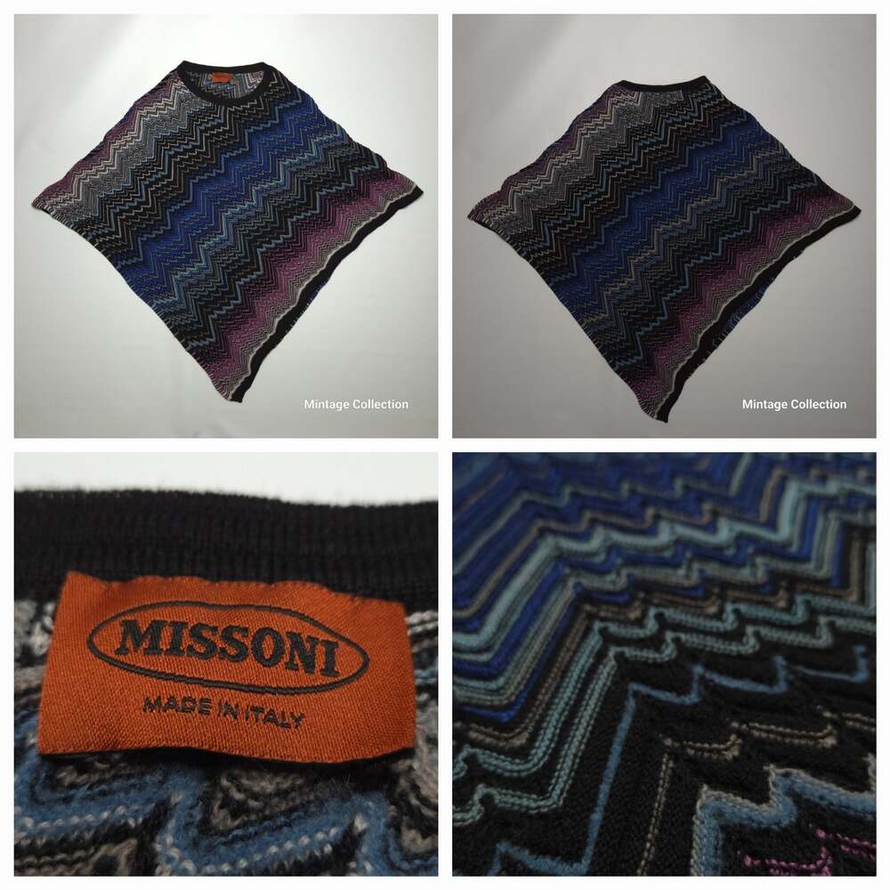 Missoni Women's 20" x 26" Multicolor Knitted Wool Wave Shawl Poncho Warp Scarf